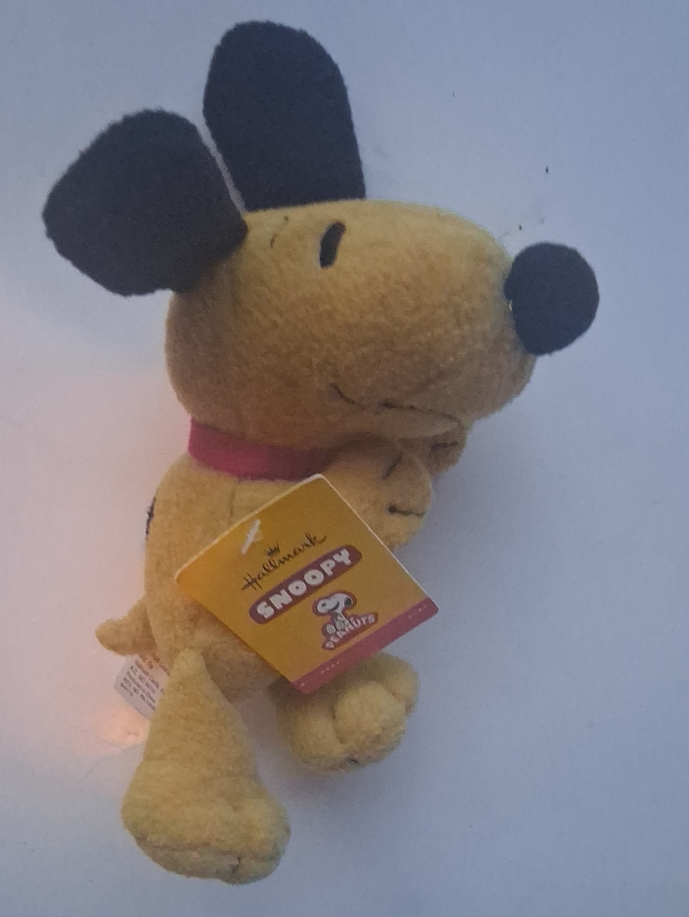Hallmark Yellow and Black Snoopy Plush Dog Toy with Pink Collar